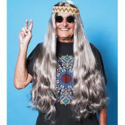 Long Hippie Wig With Headband (Grey)