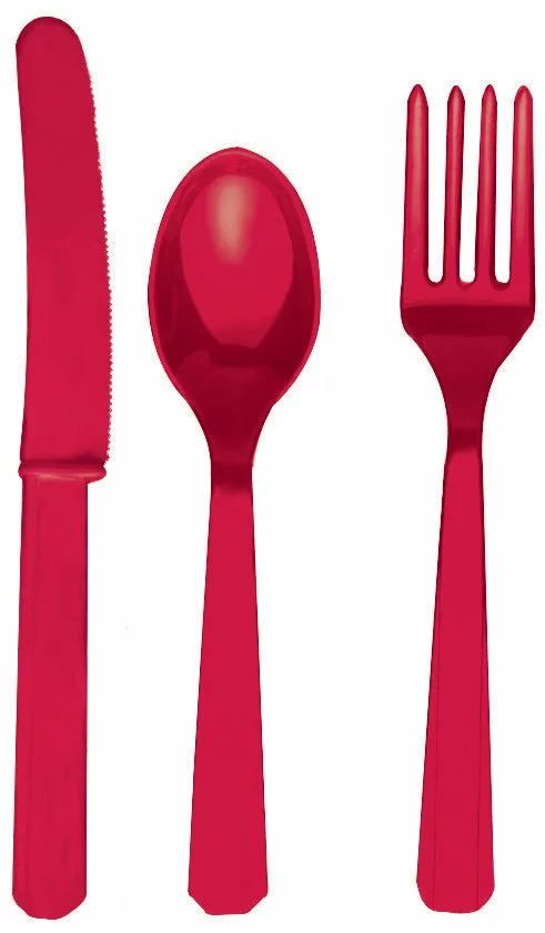 Apple Red Forks, Knives And Spoons (8 Each)