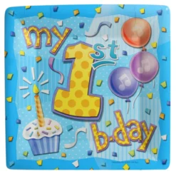 My 1st Birthday Blue Square Dinner Plates (8 Count)
