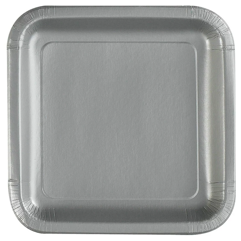 Silver Square Dinner Plates (12 Count)